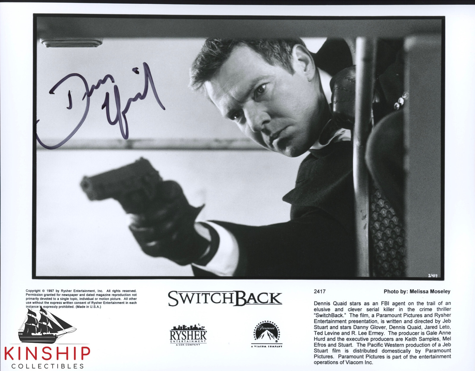 Dennis Quaid signed 8×10 Switchback Promo Photo JSA COA Vintage Auto B1339