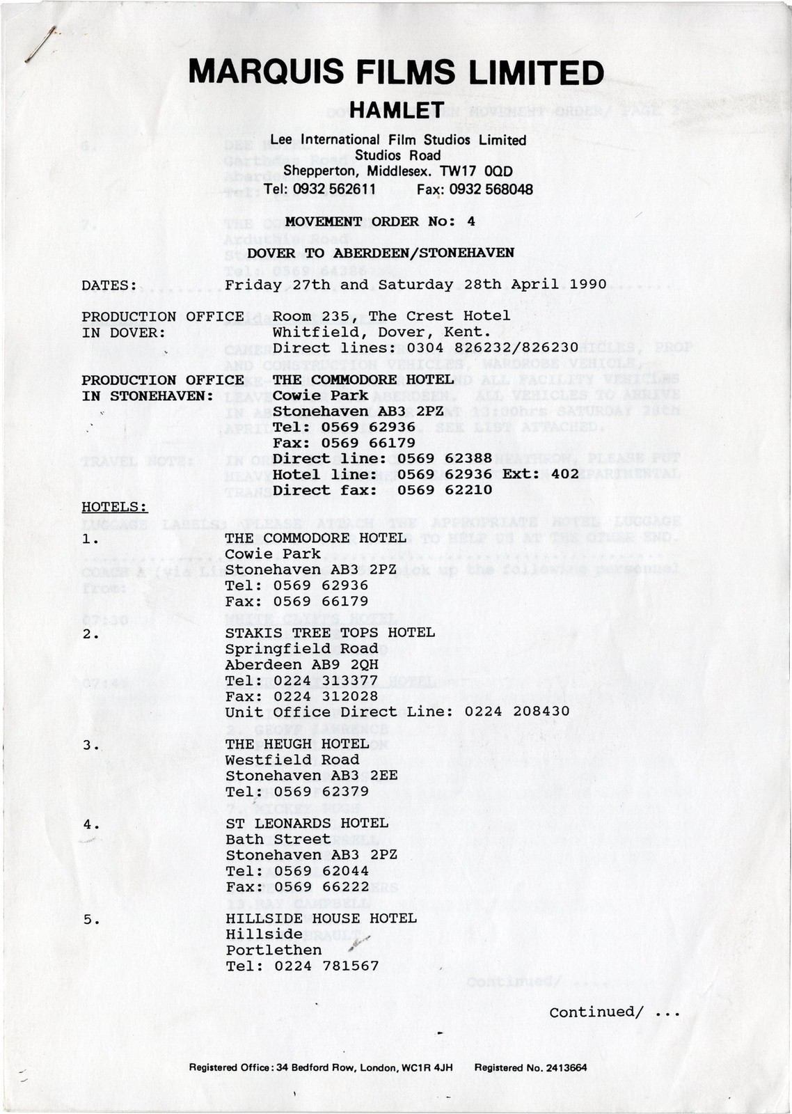 William Shakespeare Franco HAMLET Small archive of production documents #168777