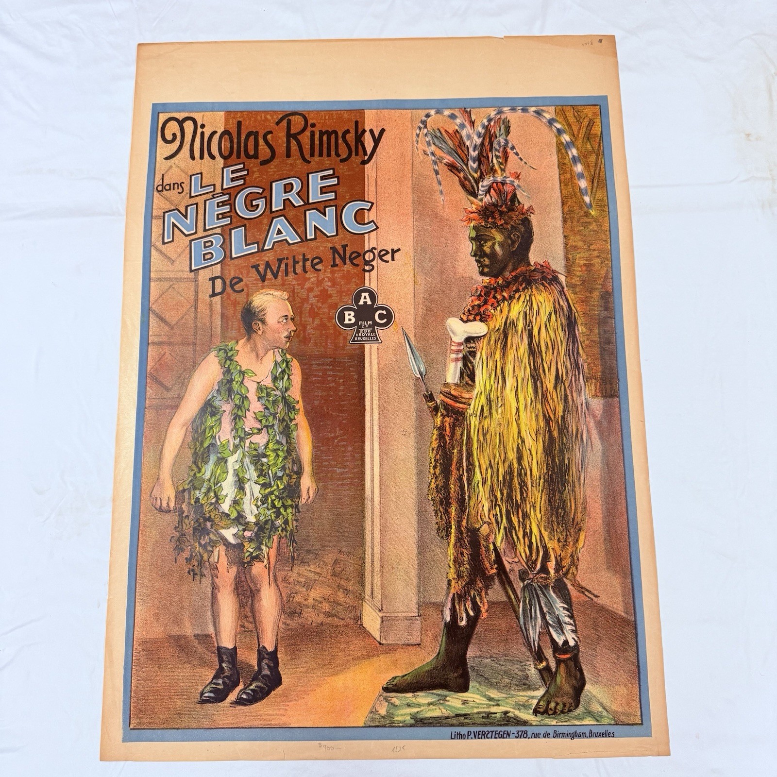 1925 Le Negre Blanc Original 24×33.5 Belgian Silent Movie Poster Nicholas Rimsky
