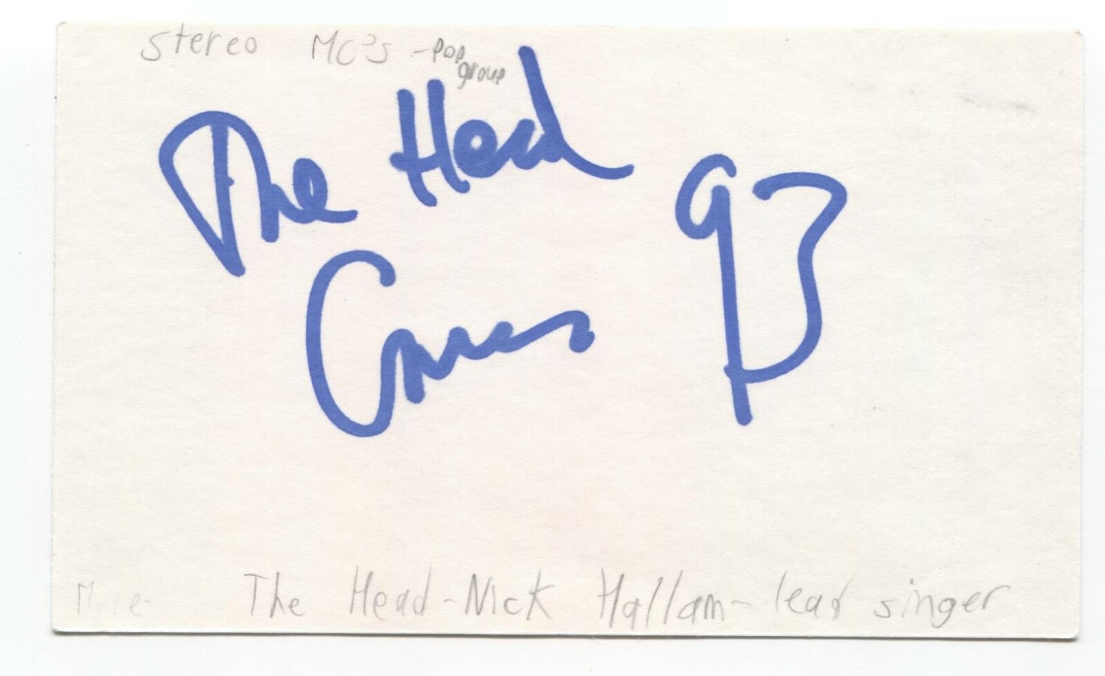 Stereo MC’s – The Head – Nick Hallam Signed 3×5 Index Card Autographed Signature