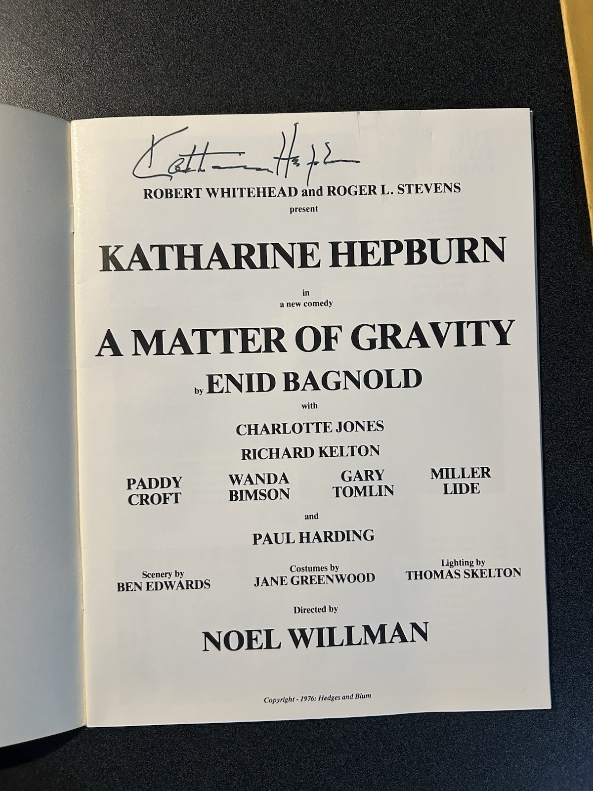 Broadway Program – Katharine Hepburn A Matter of Gravity Signed Autograph