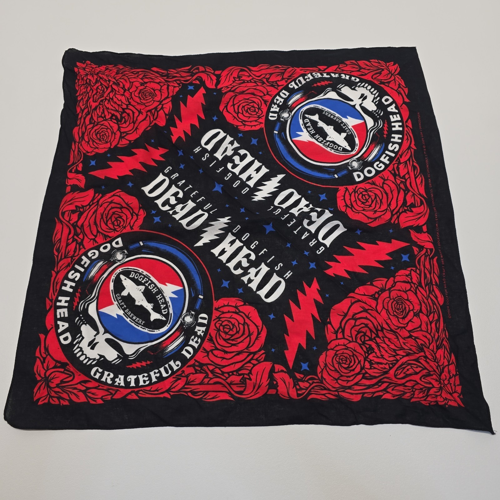 Official Grateful Dead x Dogfish Head Brewery Licensed Bandana NWOT Roses 2024
