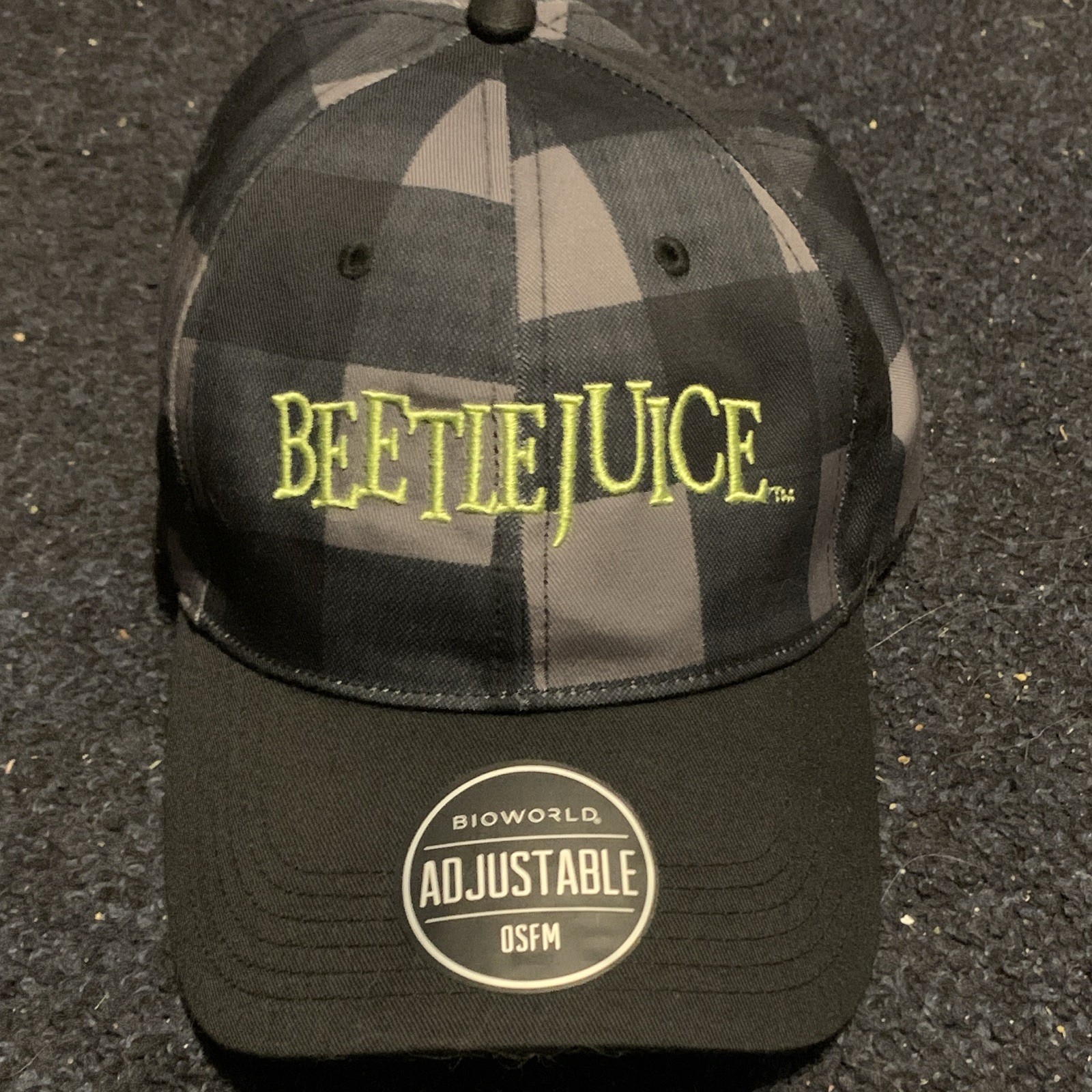 Bioworld Beetlejuice Adjustable Hat Cap, One Size, Black/Gray Plaid