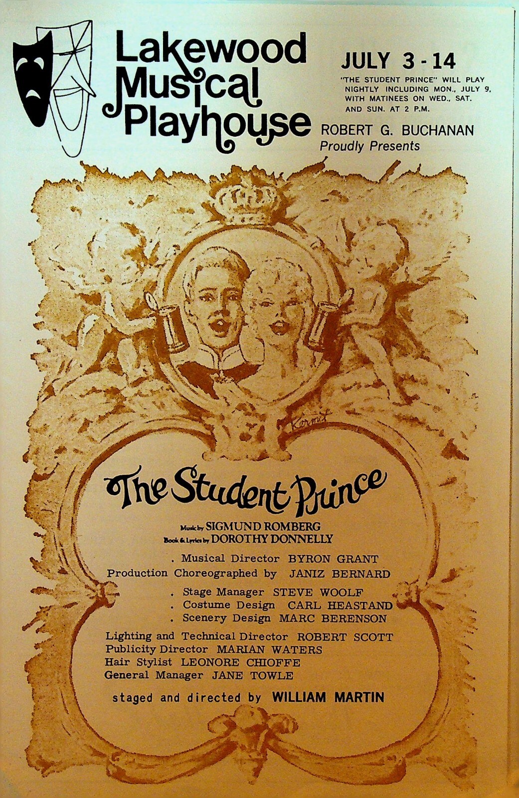 The Student Prince Playbill Lakewood Musical Playhouse Lee Rhodes Craig Miller