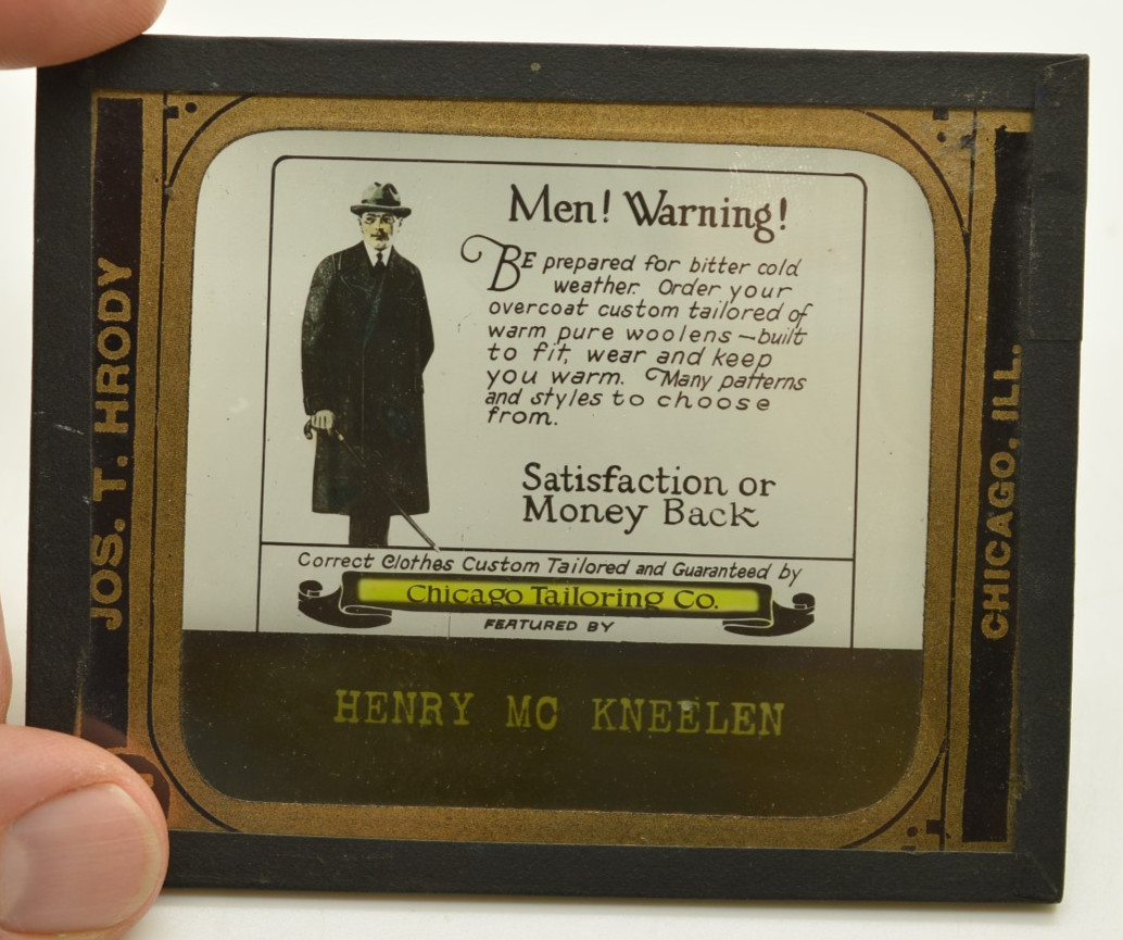 Magic Lantern Glass Slide ~ Henry MC Kneelen Chicago Tailoring Co Jos T Hrody