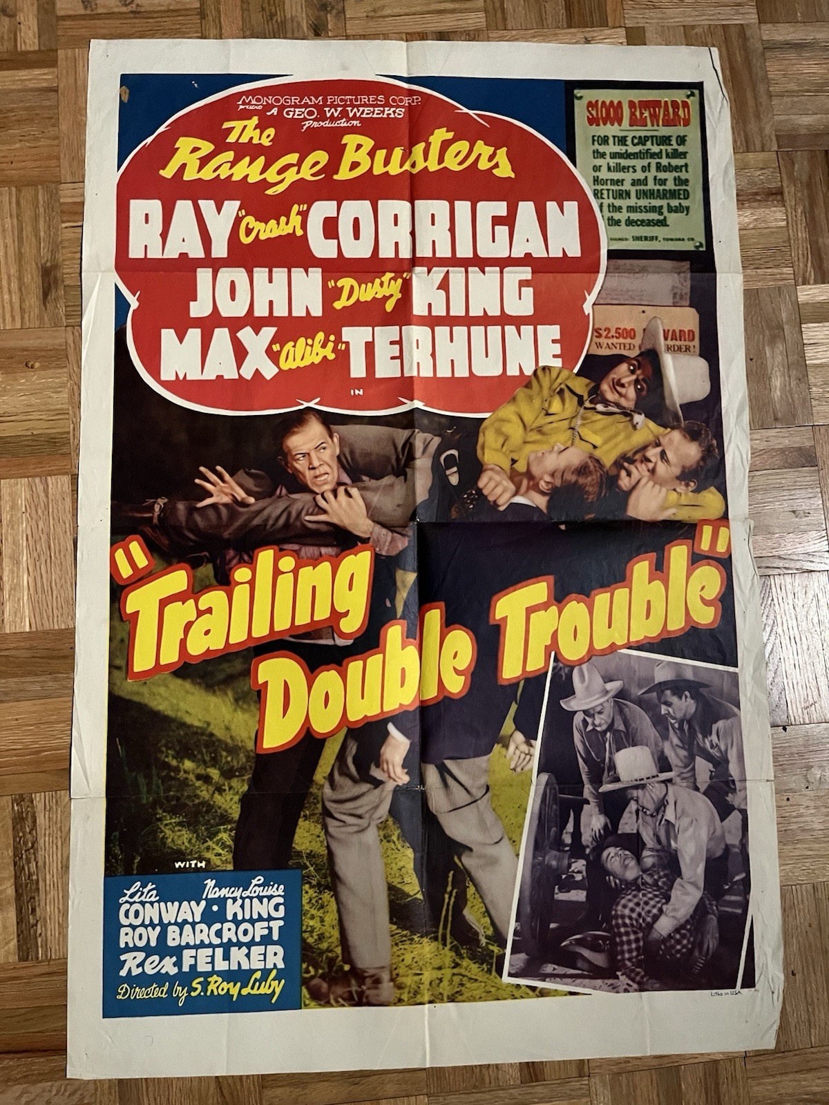 Range Busters Trailing Double Trouble Original One Sheet Movie Poster 27×41 1940