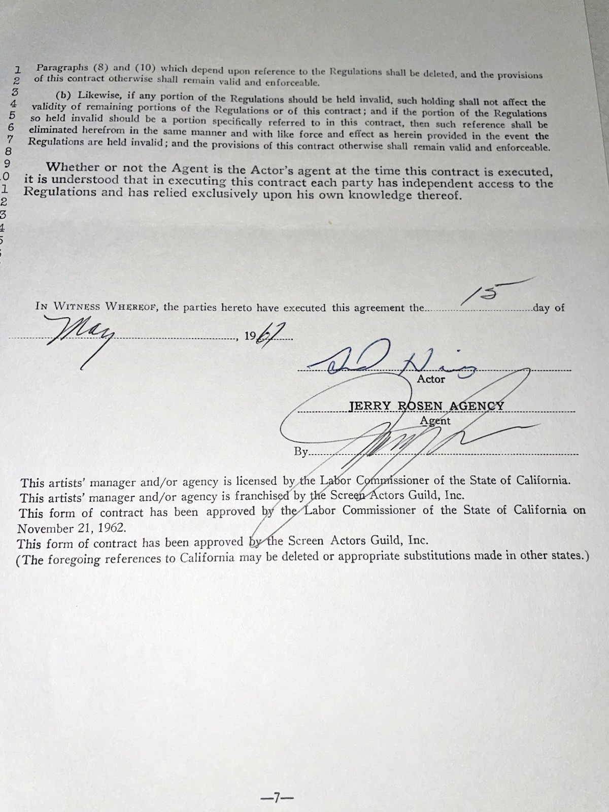 Original 1967 Sid Haig Signed Jerry Rosen Agency Artists’ Manager Contact