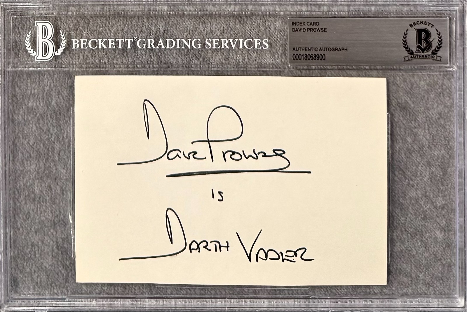 DAVID PROWSE Signed Autographed 4″x 6″ INDEX CARD DARTH VADER STAR WARS BECKETT