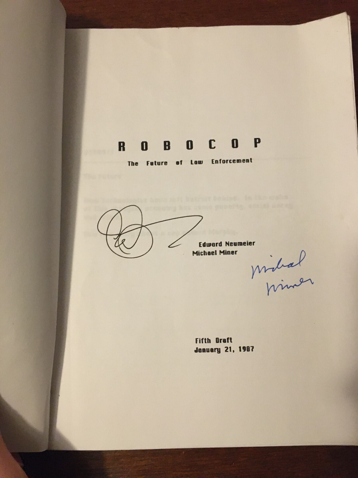 Michael Miner & Edward Neumeier Signed Autographed, Robocop Script 5th Draft!