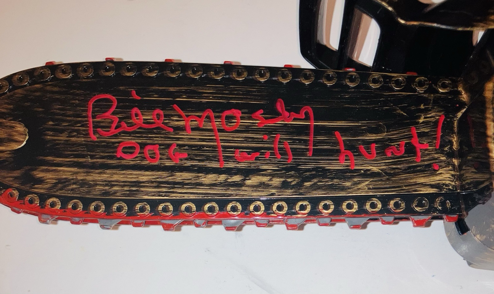 BILL MOSELEY SIGNED AUTOGRAPHED CHAINSAW PROP TOY CHOP TOP INSC EXACT PROOF RARE