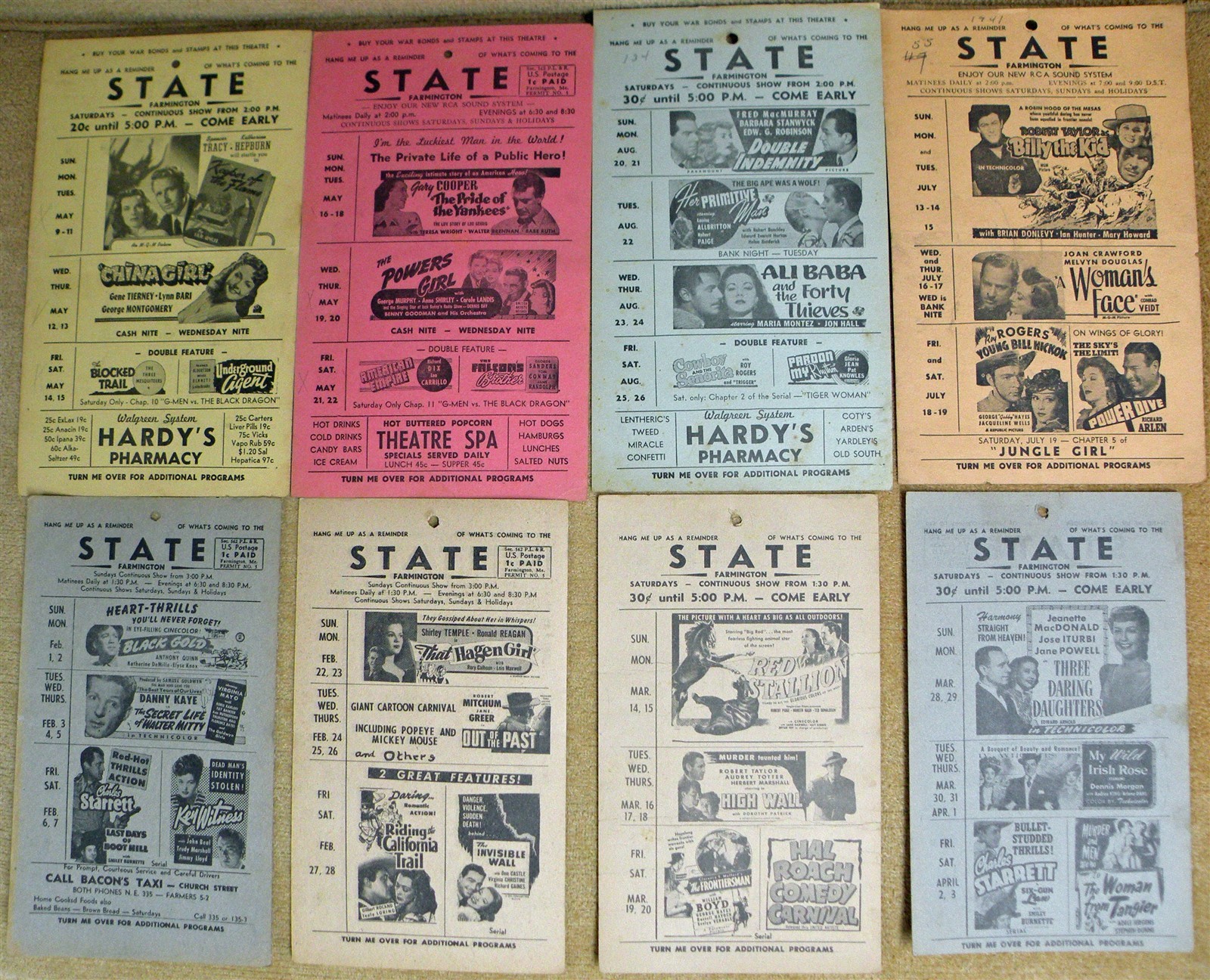 Farmington Maine State Theatre 8 Vintage Illustrated Ad Flyers 1940s+/- LOT 16