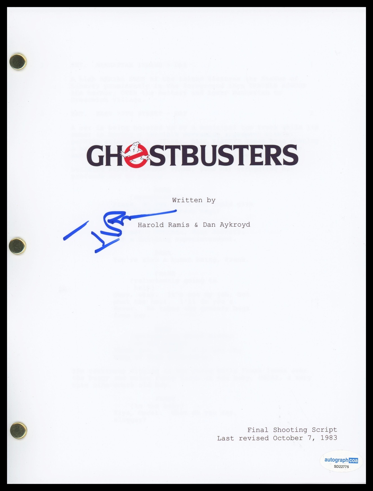 Ivan Reitman “Ghostbusters” Director AUTOGRAPH Signed Script Screenplay ACOA