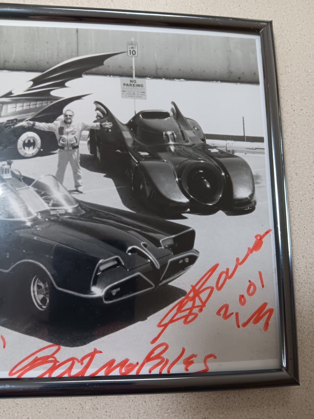 George Barris Signed Autographed Black/White 8×10 Photo All 3 Batmobiles Framed