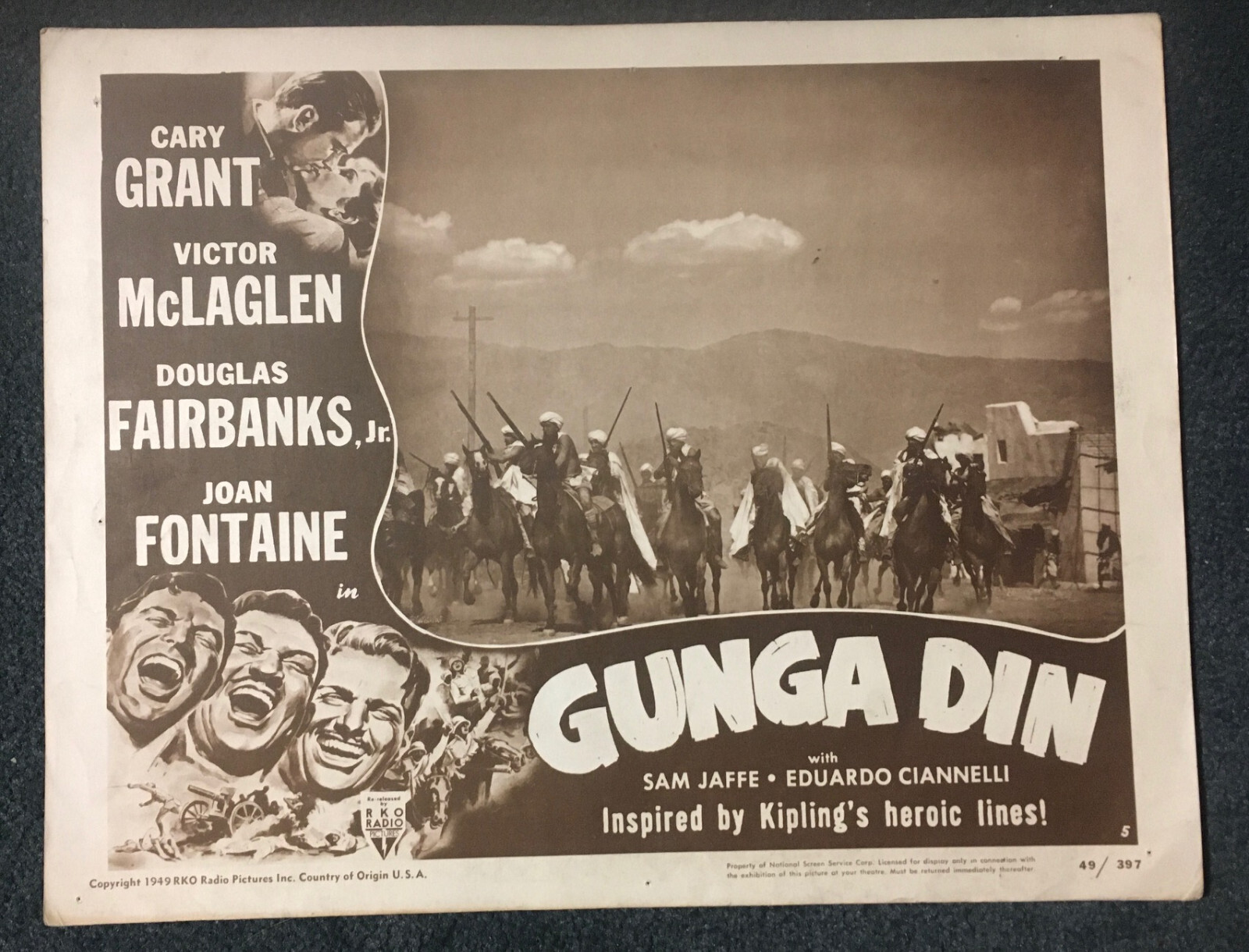 GUNGA DIN 1949R ORIG. 11×14 LOBBY CARD #5! CARY GRANT & VICTOR McLAGLEN CLASSIC!