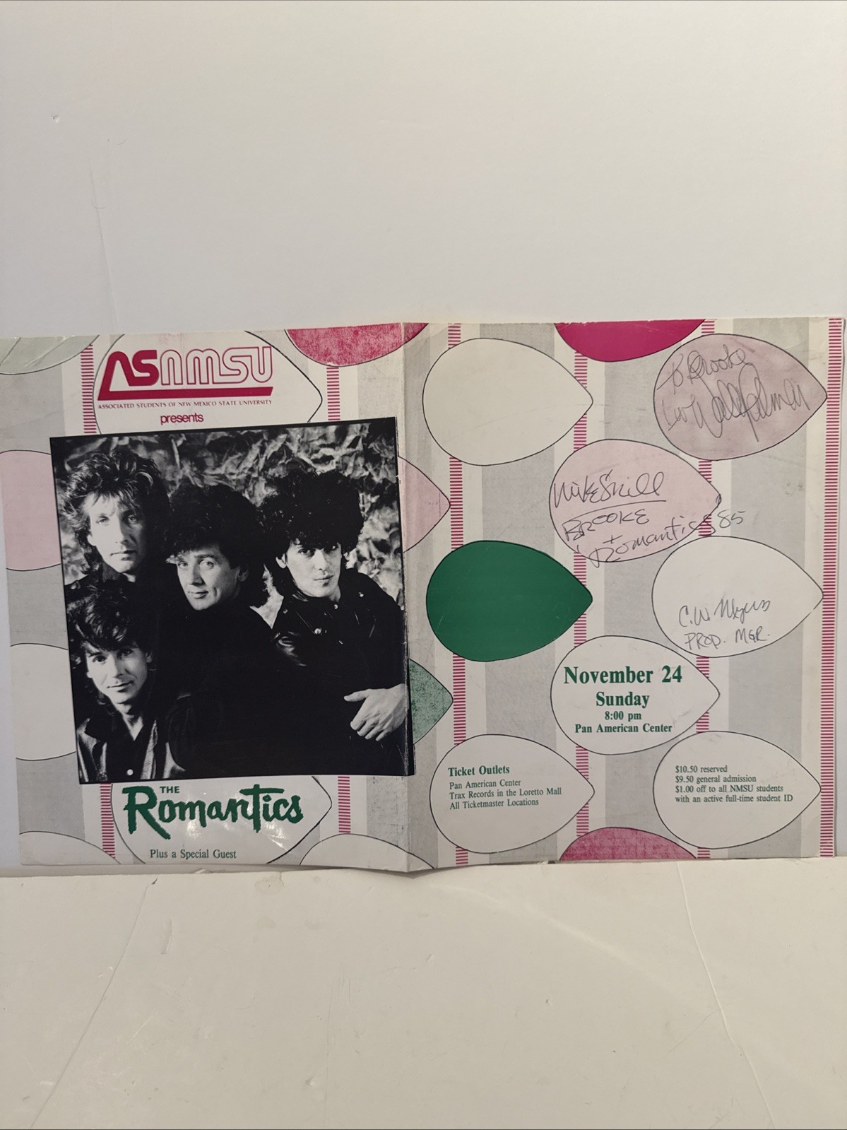 The Romantics 1985 Signed Autographed Tour Poster New Mexico Nov 24