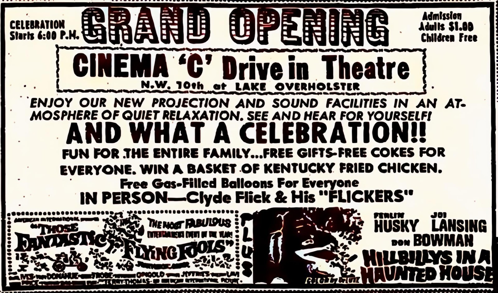 Vintage Drive-In Theater Grand Opening Ad Oklahoma City, Oklahoma 2.5×3.5 Magnet