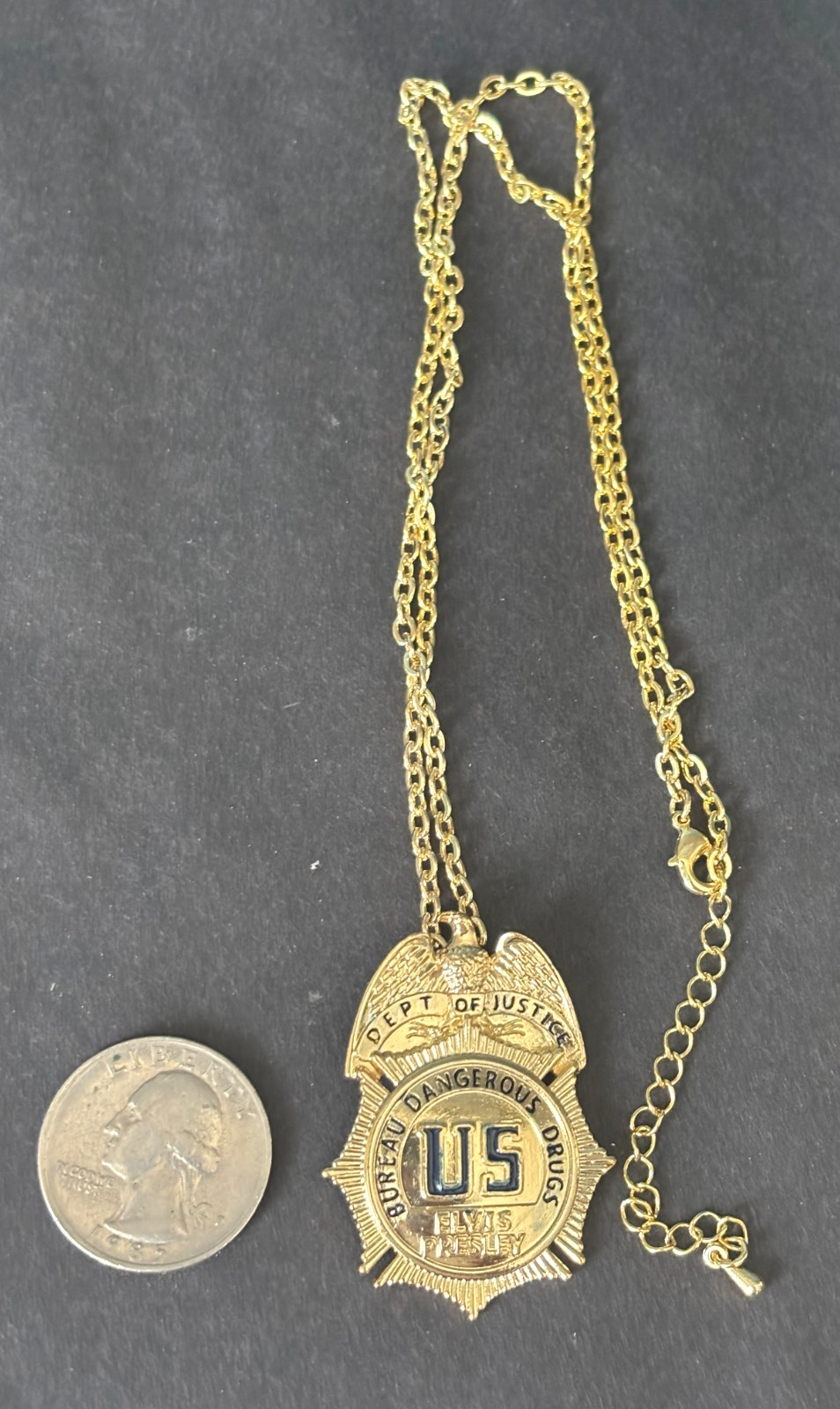 Elvis Presley 18″ Necklace DEA US Drug Enforcement Bureau Dangerous Drugs Badge