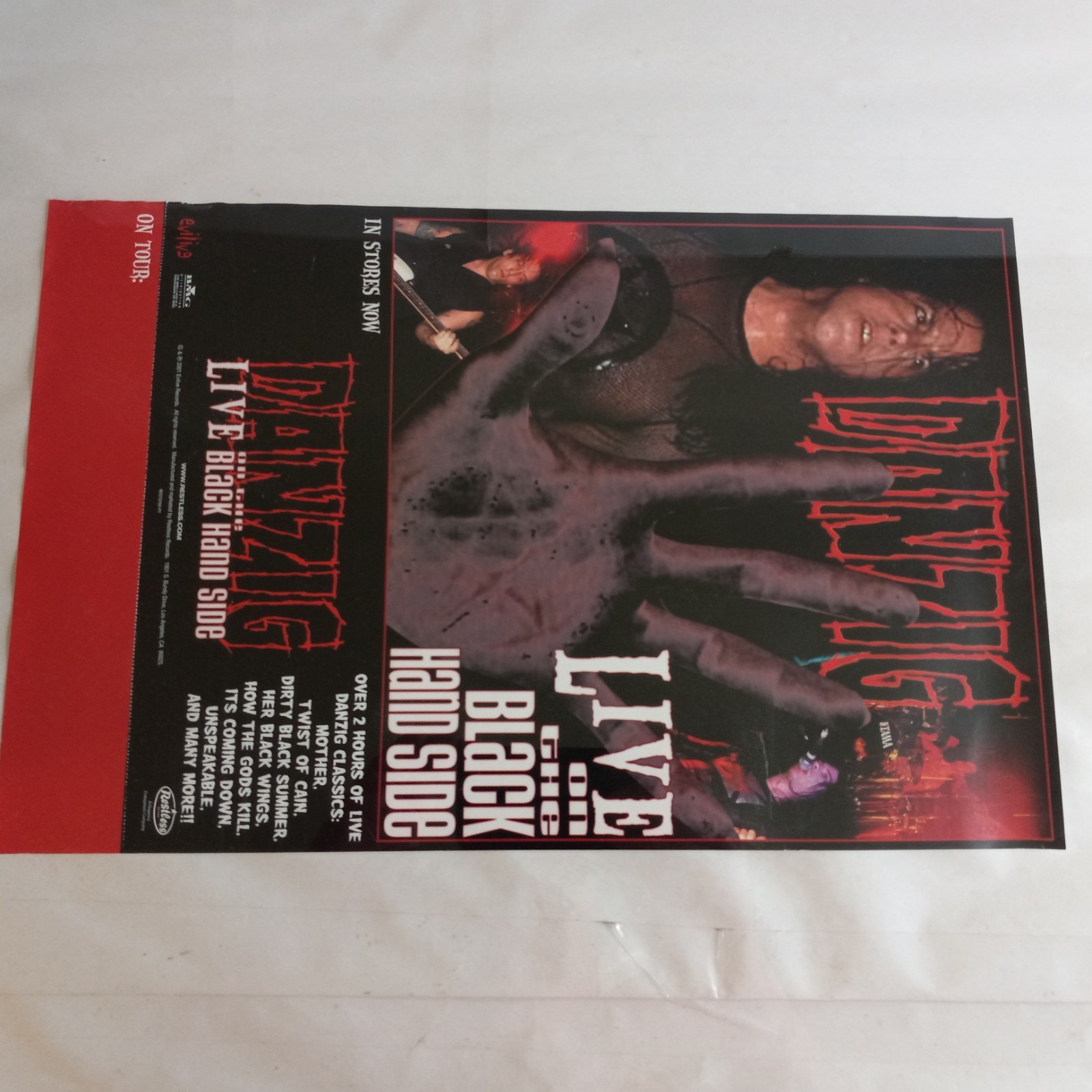 VTG 2001 DANZIG/EVILIVE/RESTLESS PROMO POSTER LIVE ON THE BLACK HAND SIDE