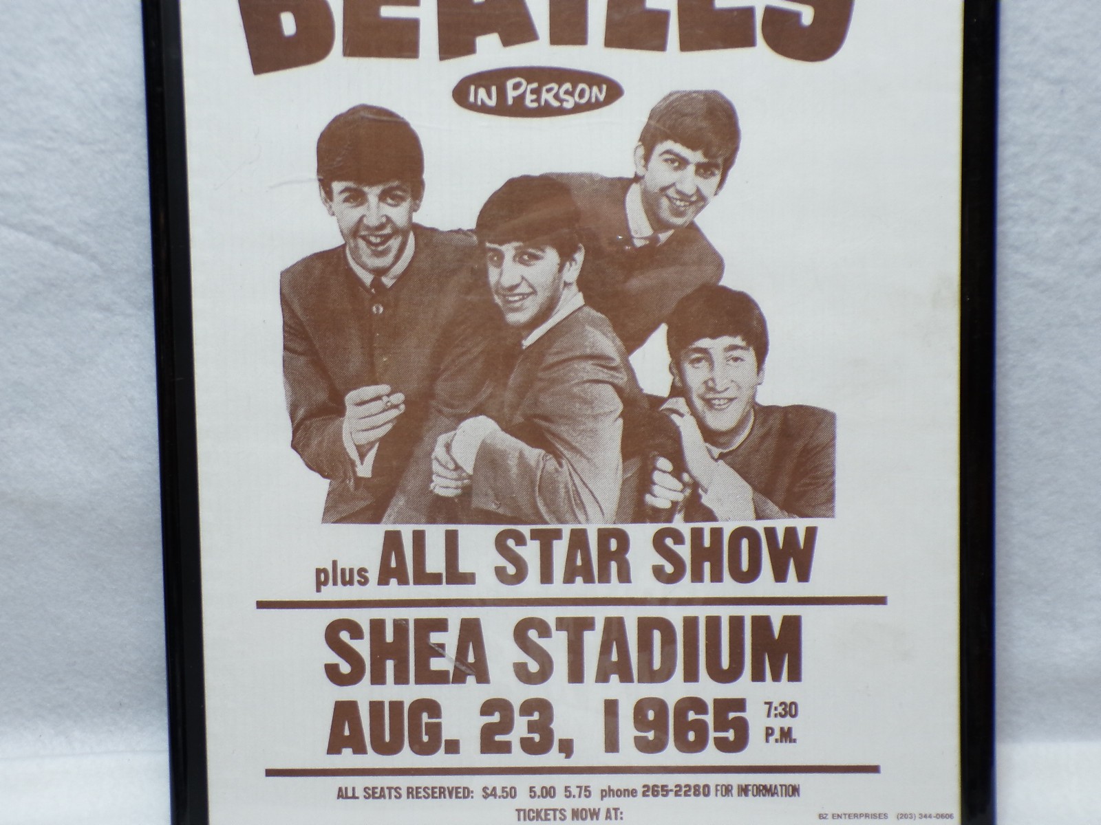 14 X 11 Beatles Aug. 23, 1965 Reprint Concert Poster W/Plastic Frame