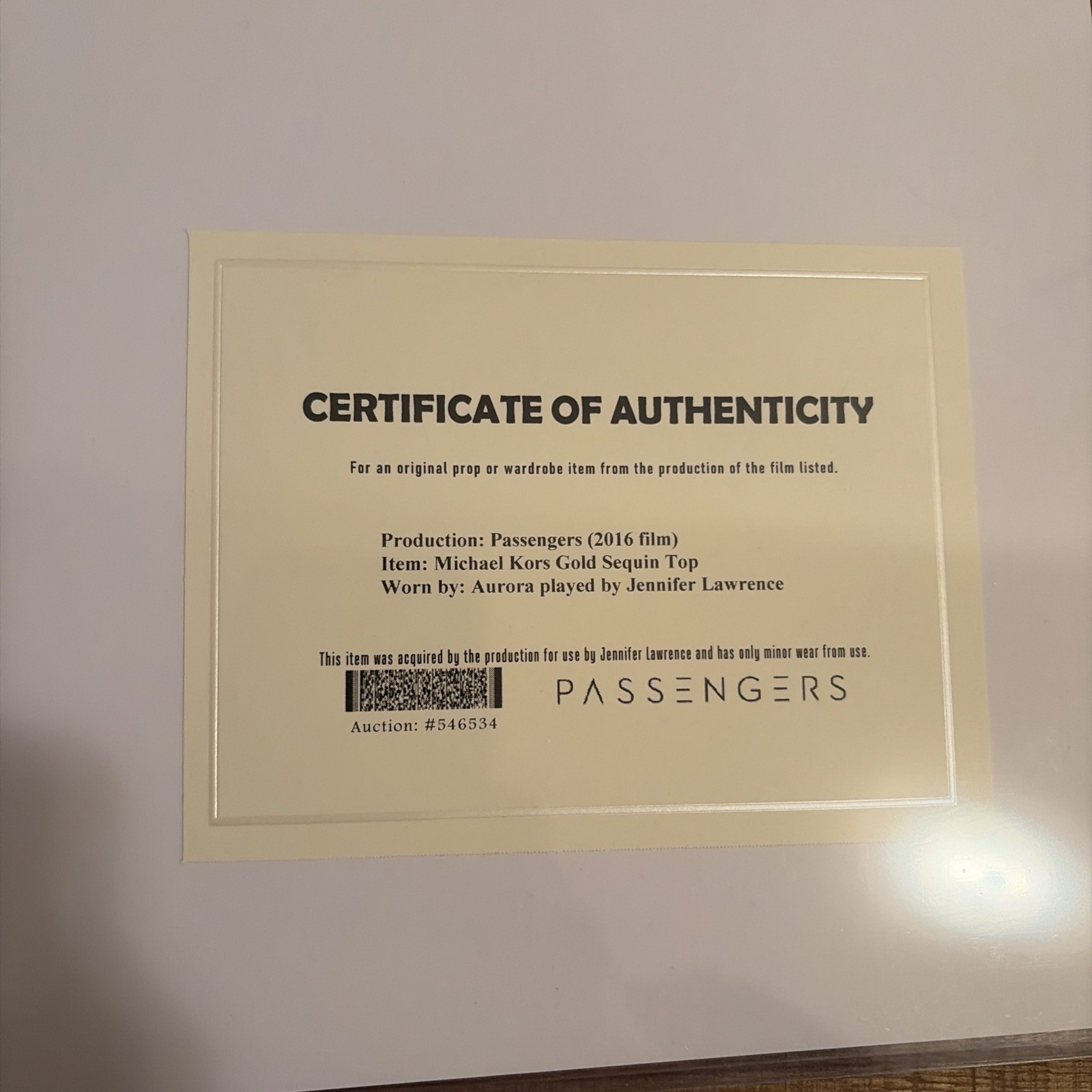 Jennifer Lawrence, Passengers, Gold sequin top with COA