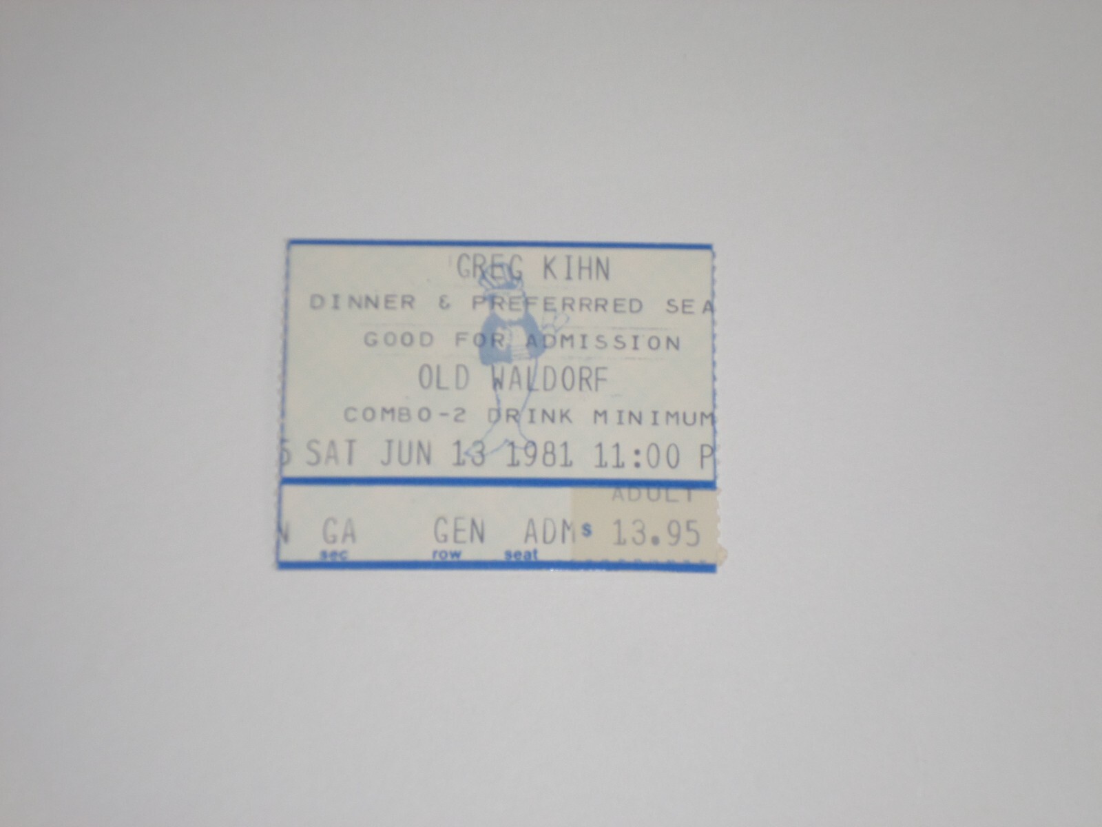 Greg Kihn Ticket Stub 1981-“The Breakup Song”-Old Waldorf-San Francisco,CA