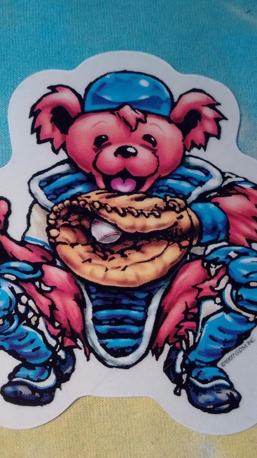 Vintage Grateful Dead Dancing Bear Baseball Catcher 4 Inch Window Sticker