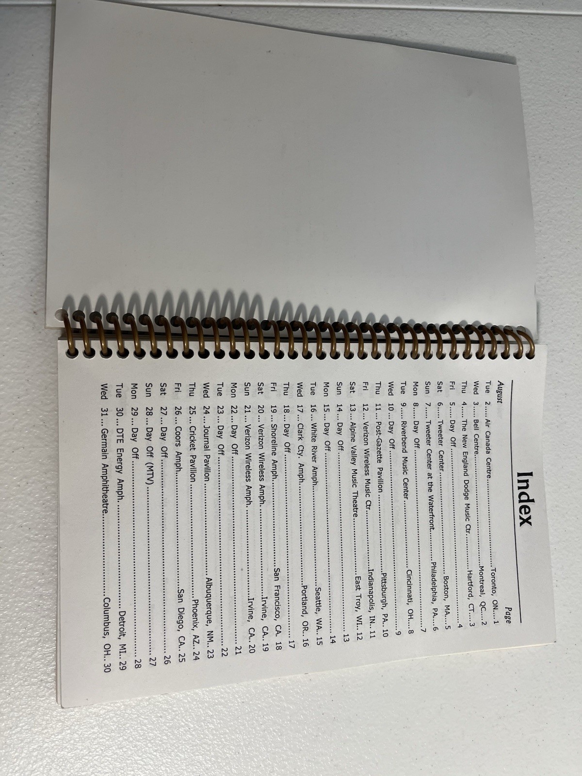 Coldplay Twisted Logic North America Summer 2005 Original Crew Tour Itinerary