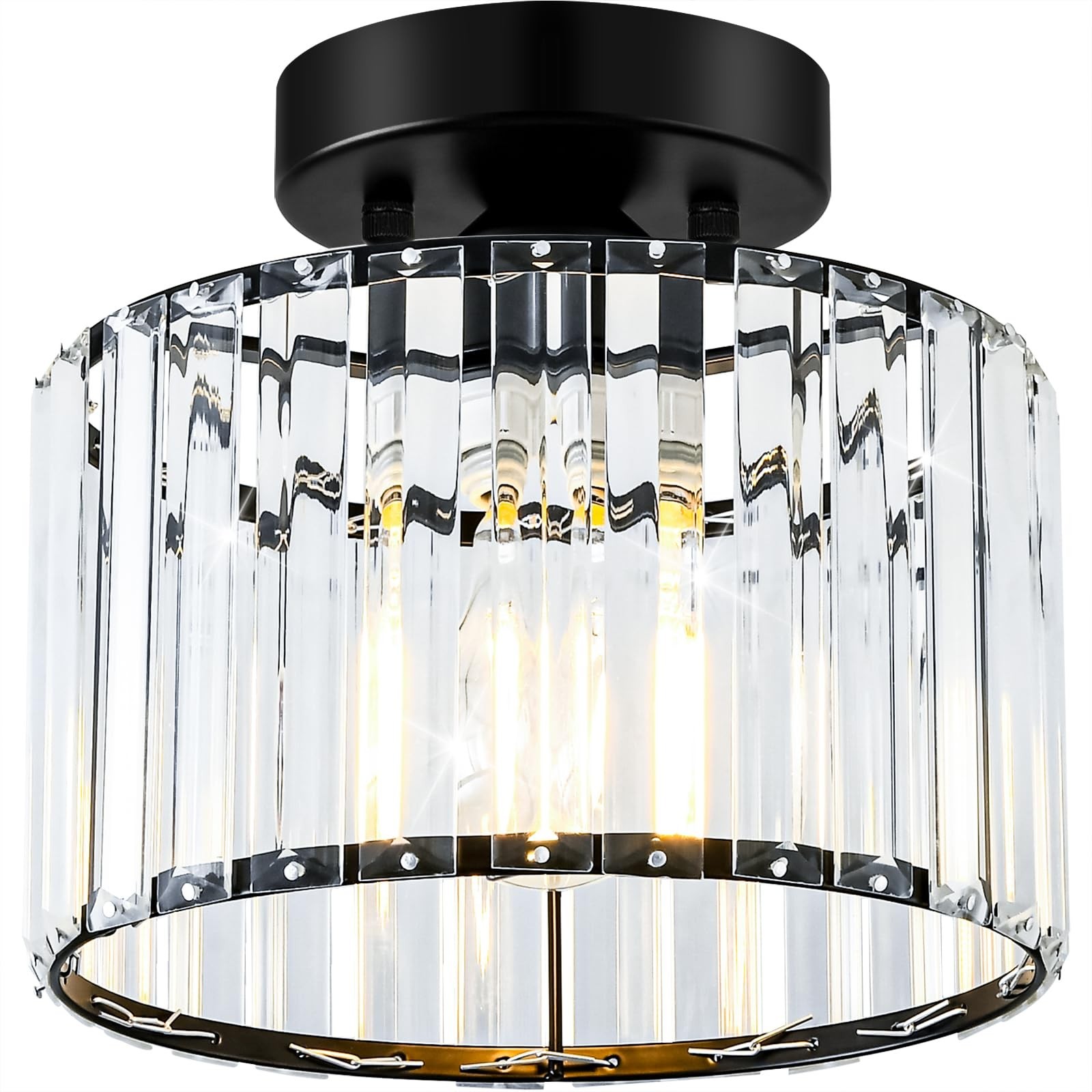Crystal Black Semi Flush Ceiling Light 8.66 Inch | Modern Metal Close To Ceil…
