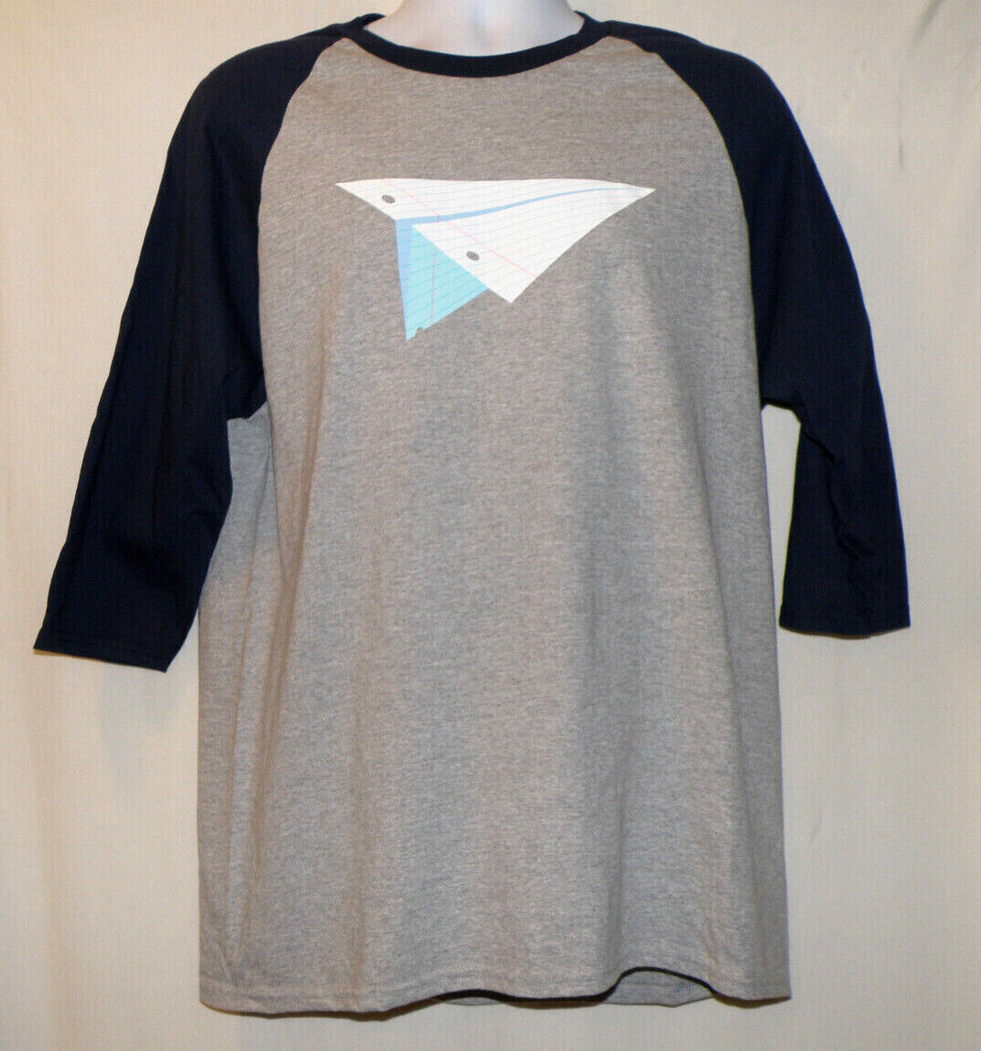 PAPER AIRPLANE Raglan T-Shirt SUPER 7 Sz LARGE Loot Crate Labs NEW w/o tags