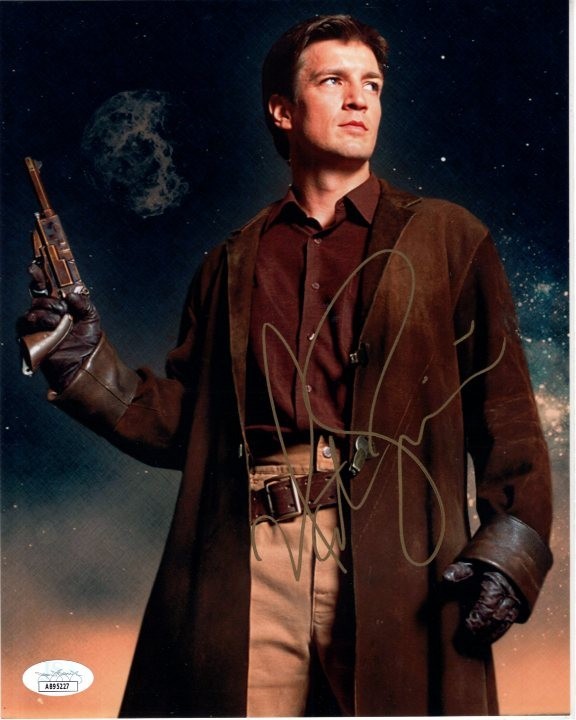 Nathan Fillion signed 8×10 Firefly Captain Malcolm Mal Reynolds photograph JSA