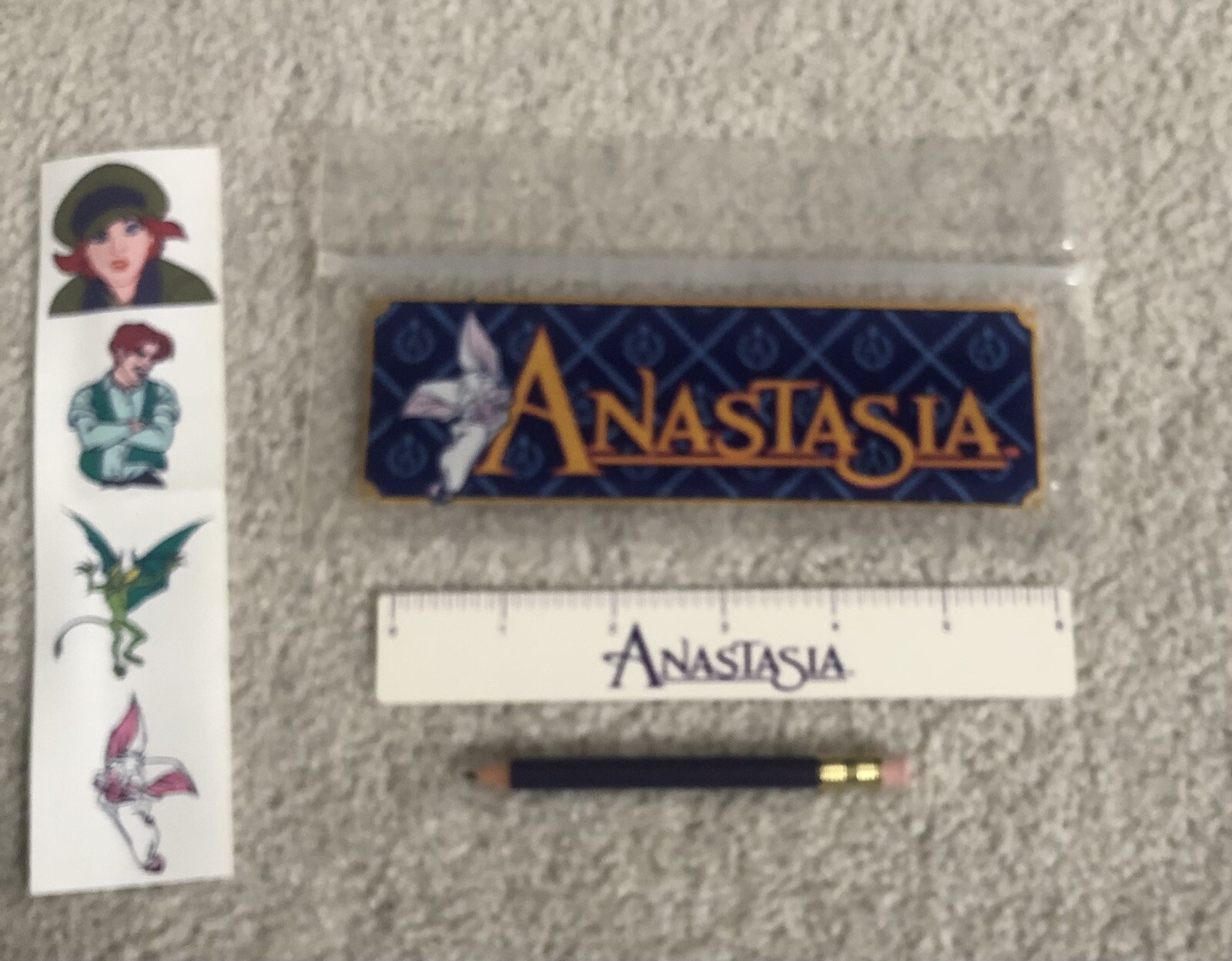 VINTAGE 1997 ANASTASIA MOVIE PROMO SCHOOL SET PARTY FAVORS BAG TATTOOS DON BLUTH