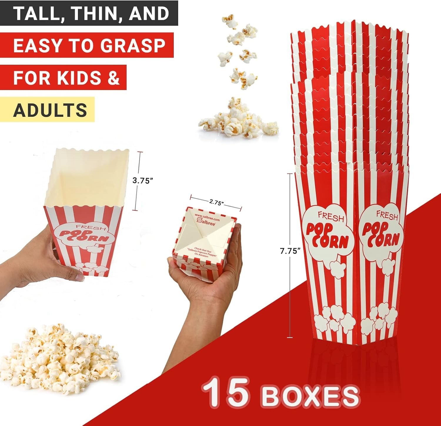 15 Movie Night Popcorn Paper Boxes Buckets 7.75 Inches Tall Large & Holds 46 Oz