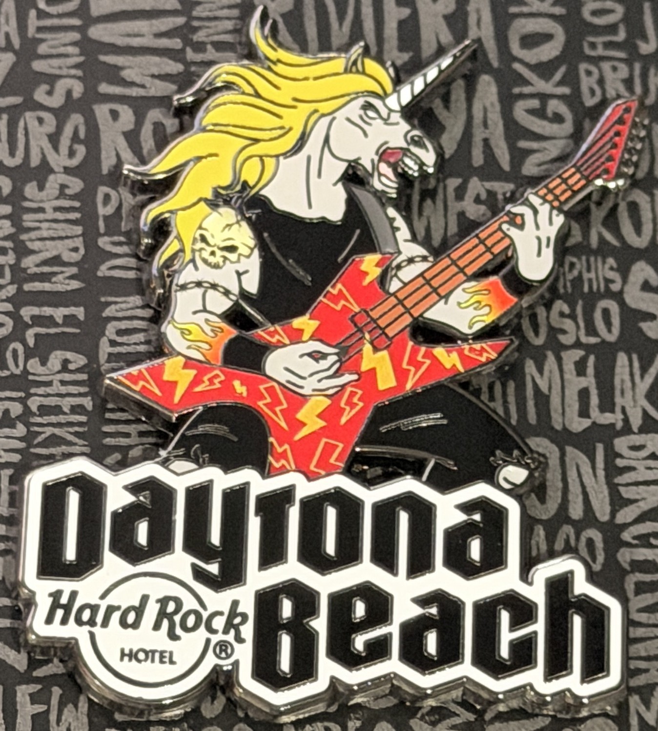 Hard Rock Hotel DAYTONA BEACH 2024 Rock n Roll Unicorn Bolts Guitar PIN #1106675
