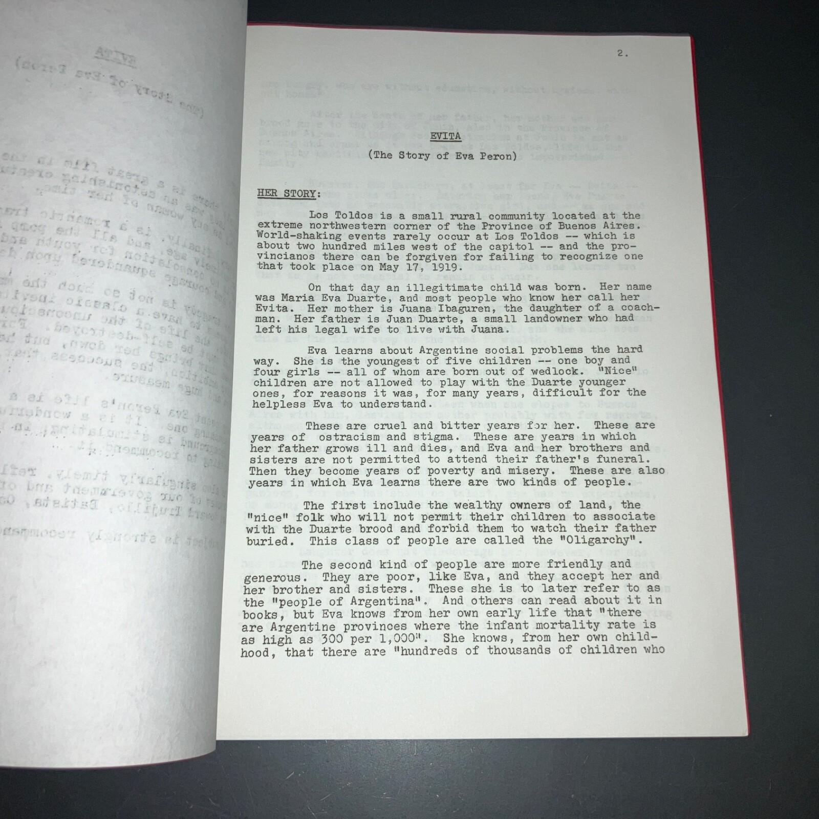 EVITA Selznick Eva Perón Development Report Script Archive COA