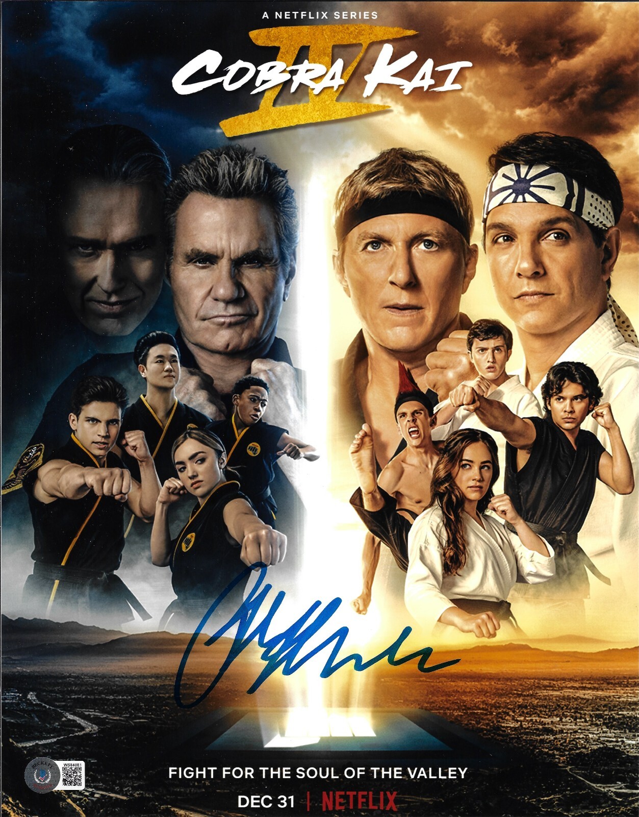 Ralph Macchio Autographed 11×14 Cobra Kai Photo Beckett BAS Witnessed