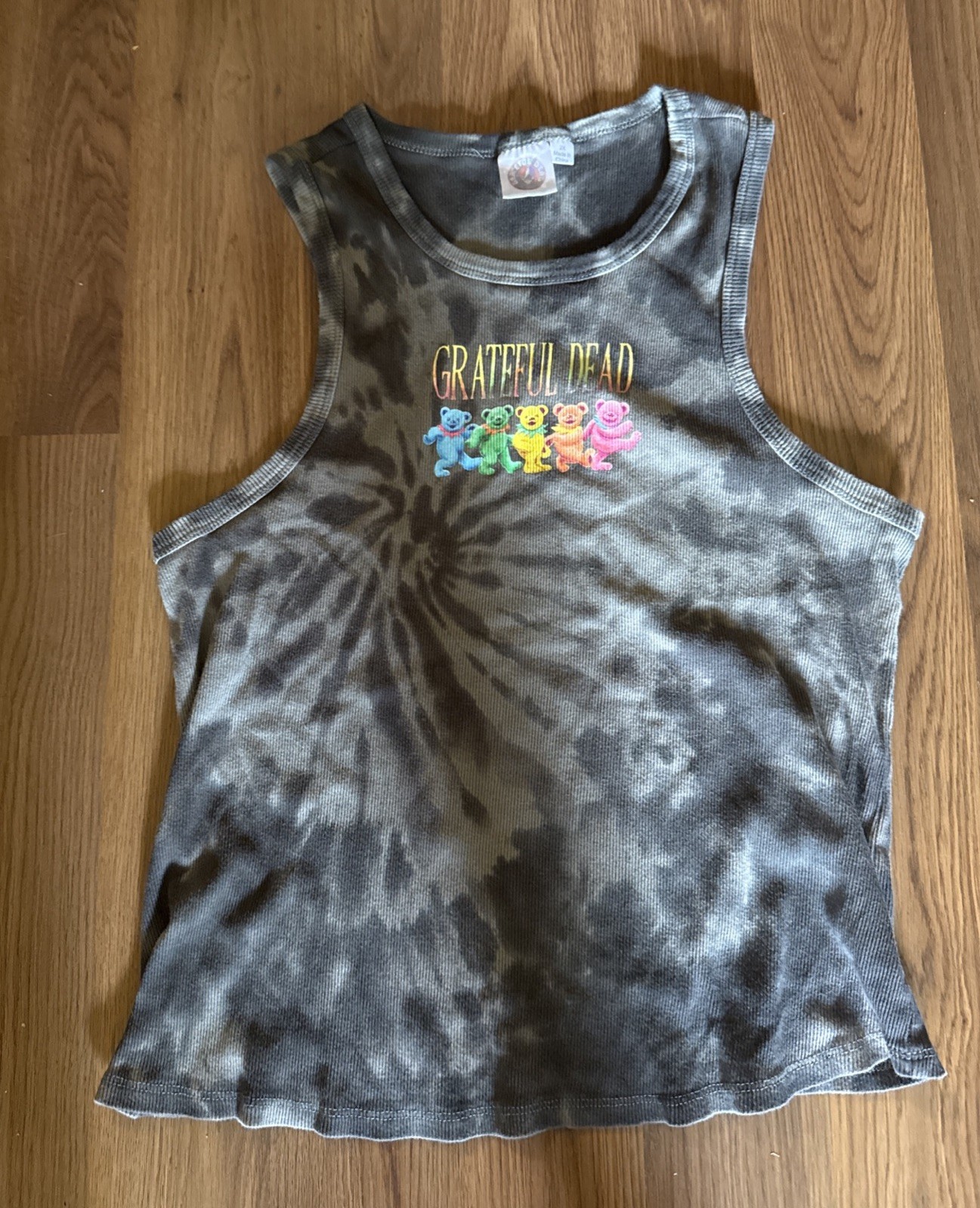 Grateful Dead Dancing Bears Tank Top Womens Gray Black Ribbed Tie-Dye Size 2x