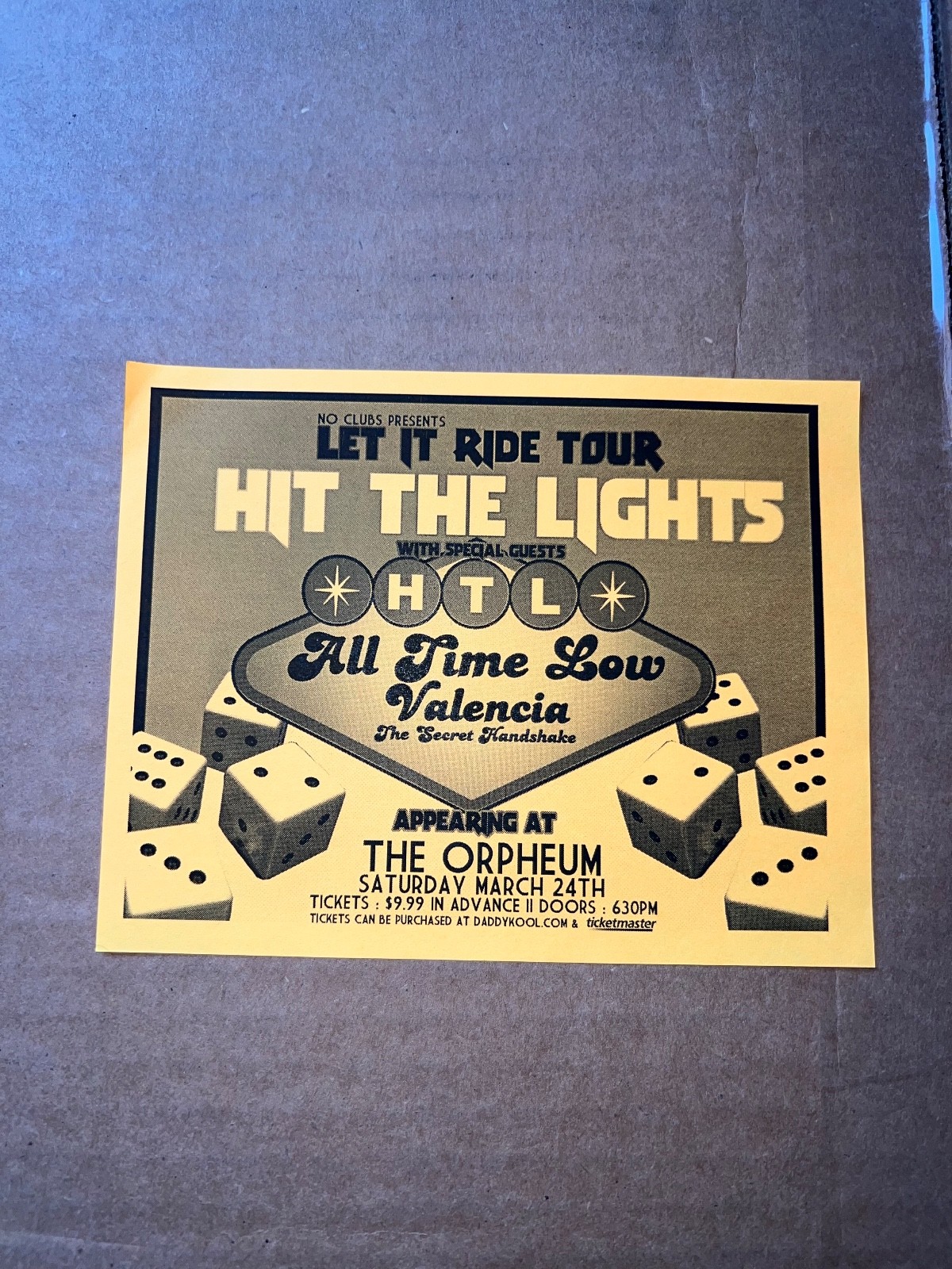 Hit The Lights 2007 “Hit The Lights” Tour Concert Flyer All Time Low, Valencia