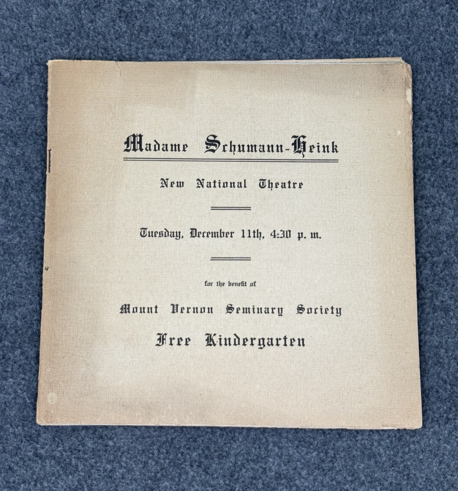 Antique 1900s Madame Schumann Heink Program New National Theater
