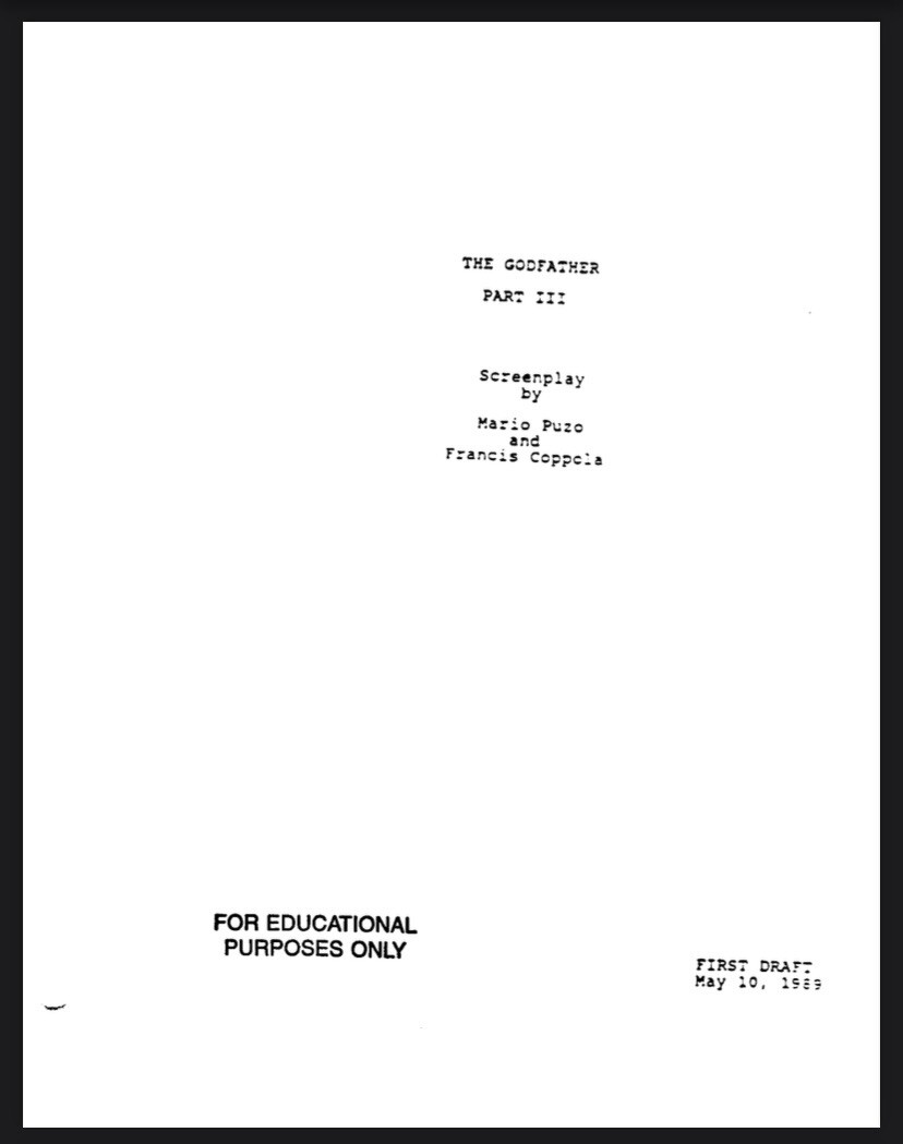 Original Godfather 3 Screenplay (with Tom Hagen Character)