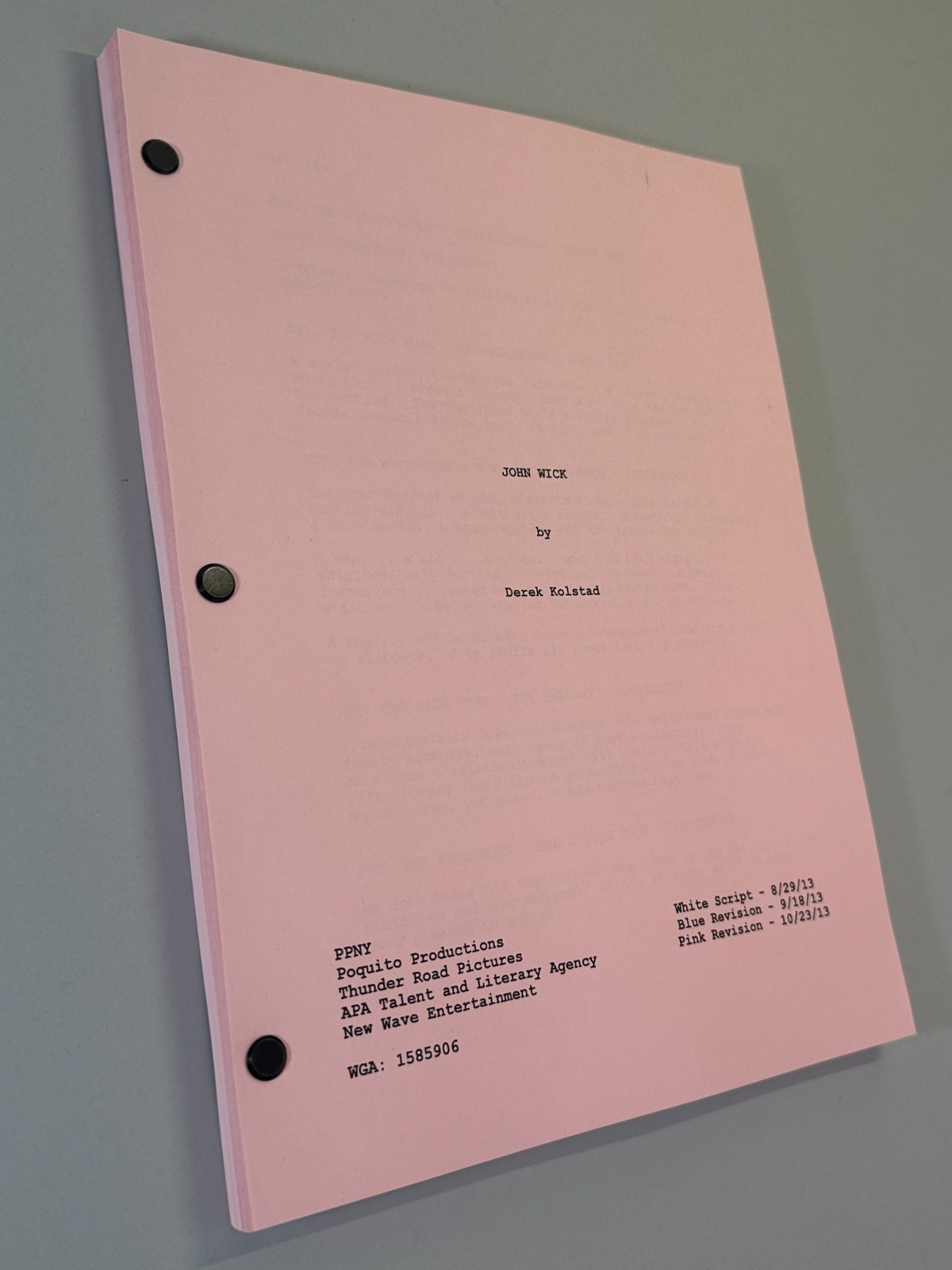 John Wick Screenplay 2014 Pink Revisions Movie Script Keanu Reeves Thunder Road