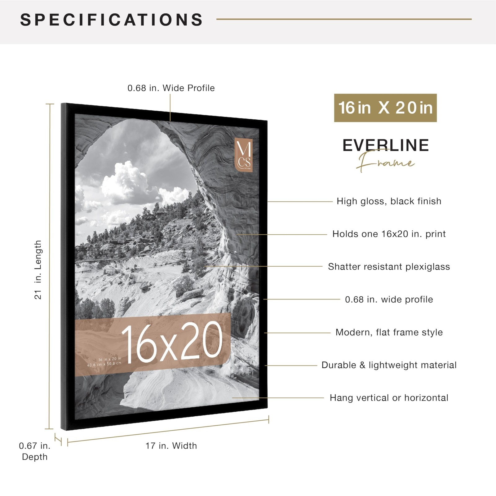 MCS Everline Collection 16×20 Poster Frame Black, Vertical & Horizontal Wall …