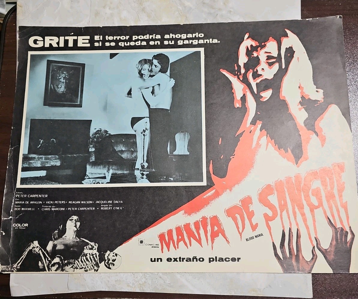 Vintage 1970 Blood Mania Horror Poster “Mania De Sangre” Spanish Lobby Card…