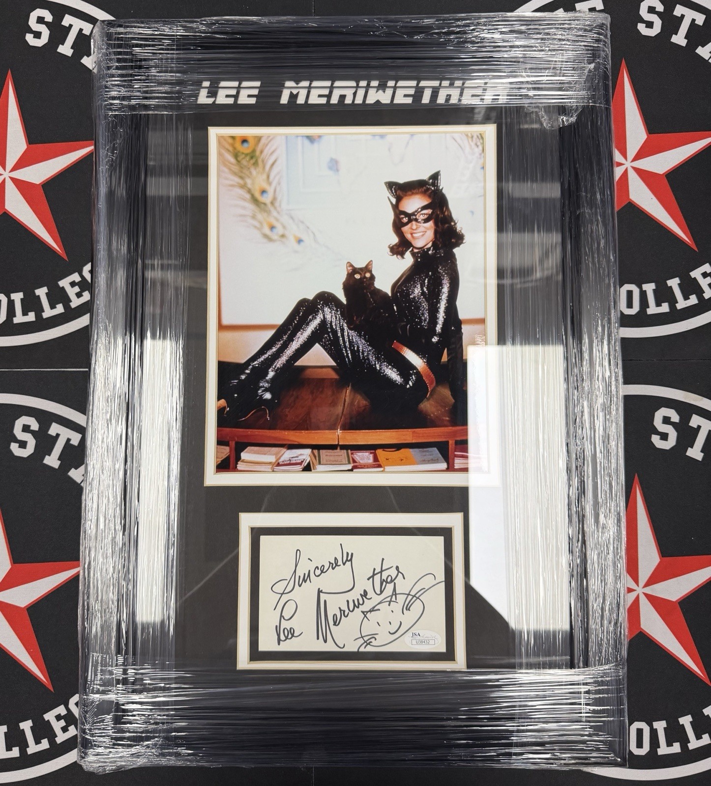Lee Meriwether Signed Index Card Framed + Matted w/ Photo Catwoman Actress JSA