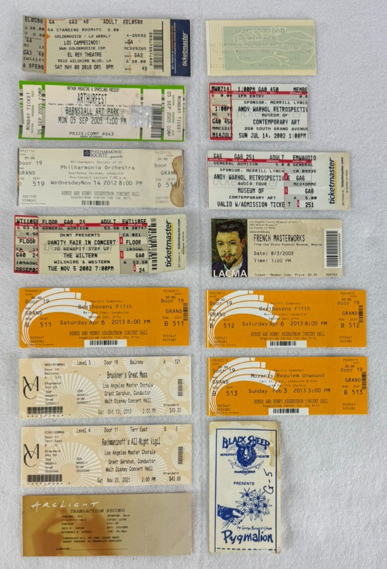 Lot of 15 Vintage Concert, Symphony, Museum & Theater Tickets (2002–2021) – L.A.