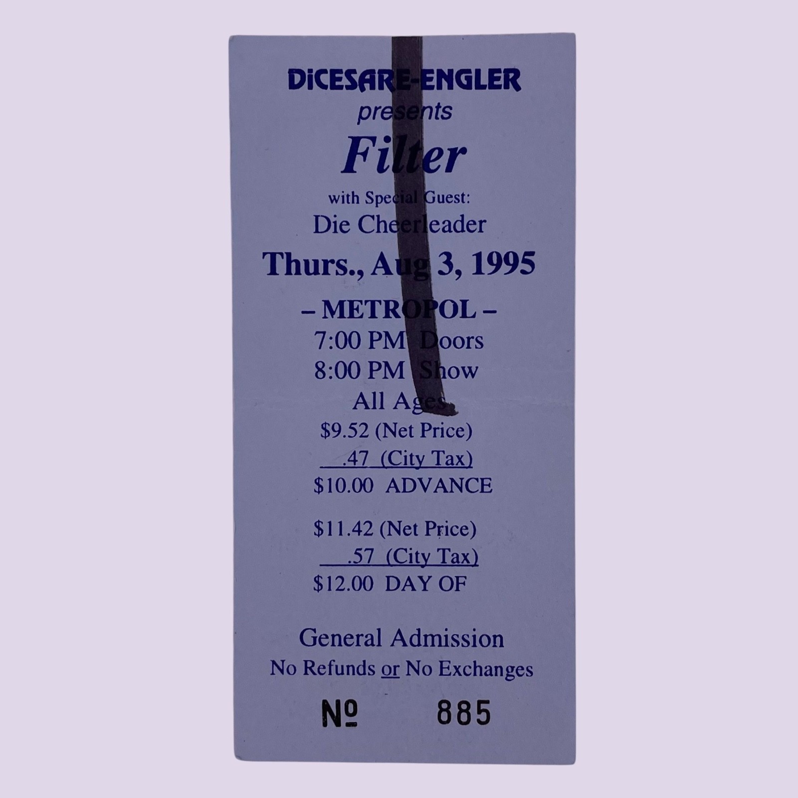 Filter 1995 Short Bus Tour Concert Ticket Stub Metropol Pittsburgh PA 8/3/95