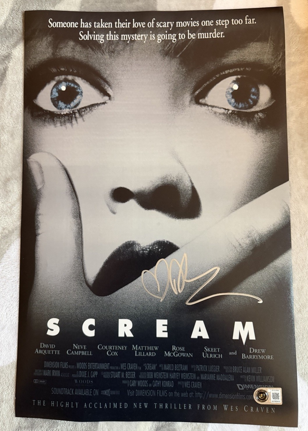Drew Barrymore Signed 11 X 17 Scream Beckett Coa Scream Casey Legend Poster