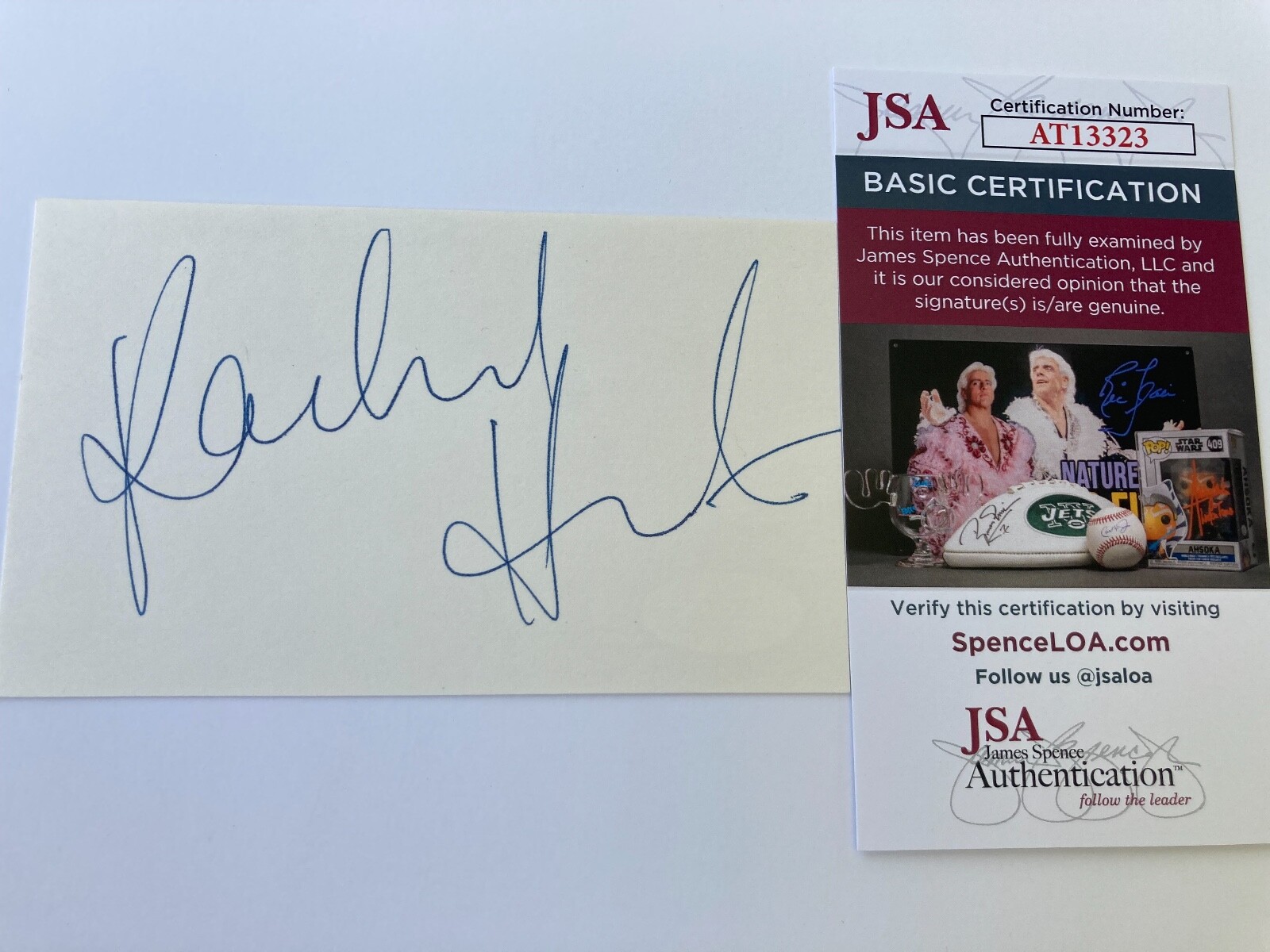 RACHEL HUNTER signed 3×5 card “80’s top model”,”SPORTS ILLUSTRAT JSA #AT13323