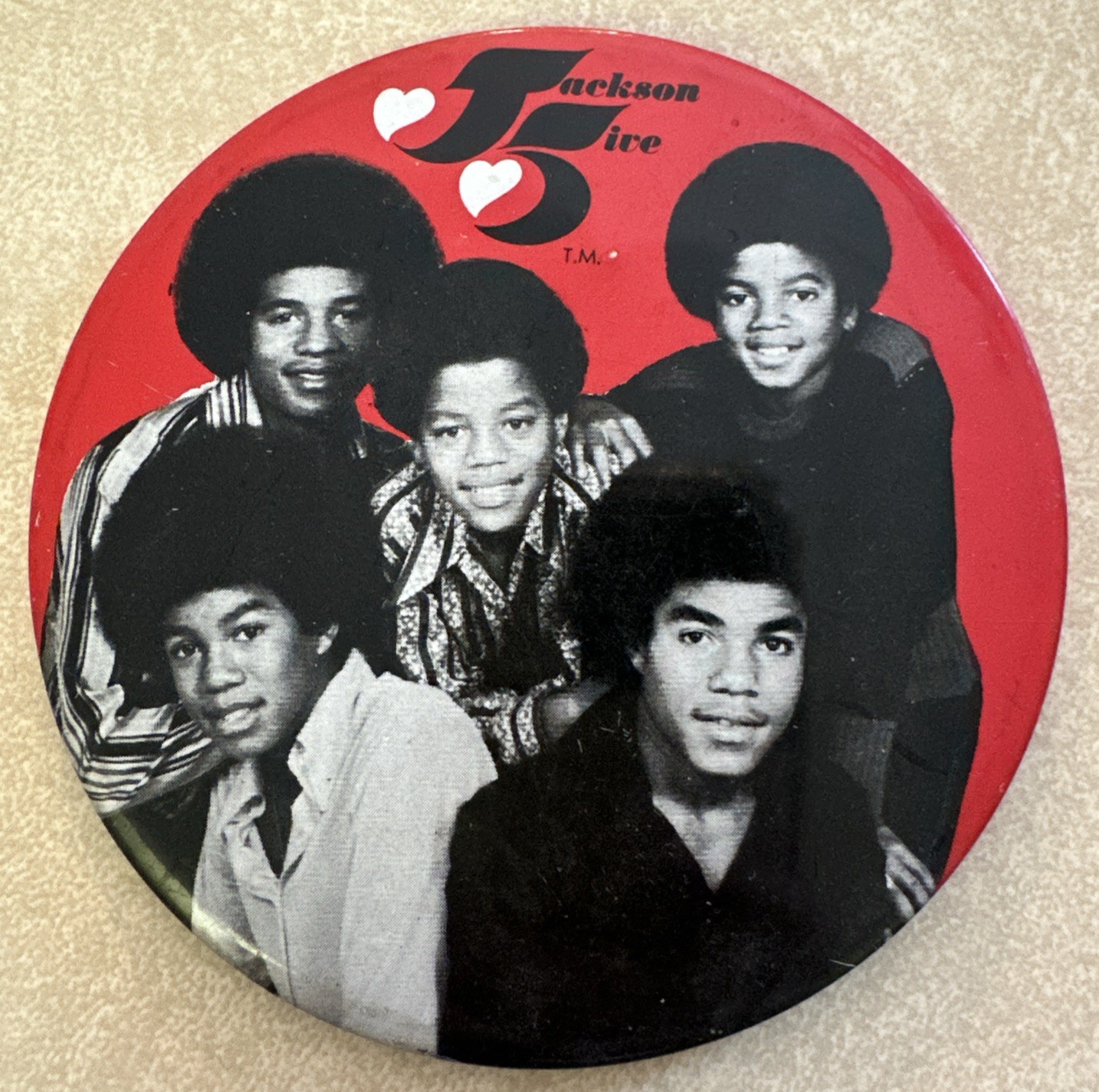 ​Vintage Jackson 5 Heart Logo Pinback Button 4 Inch Motown Michael Jackson