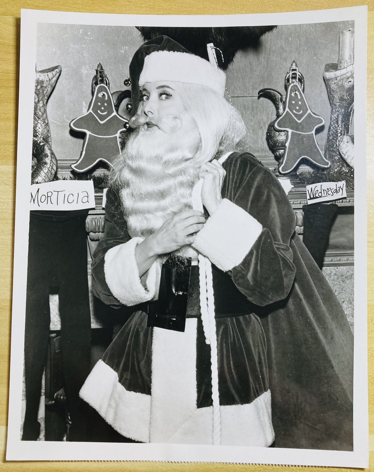 Addams Family Press Photo Christmas 1965 Carolyn Jones Santa Claus ABC RARE