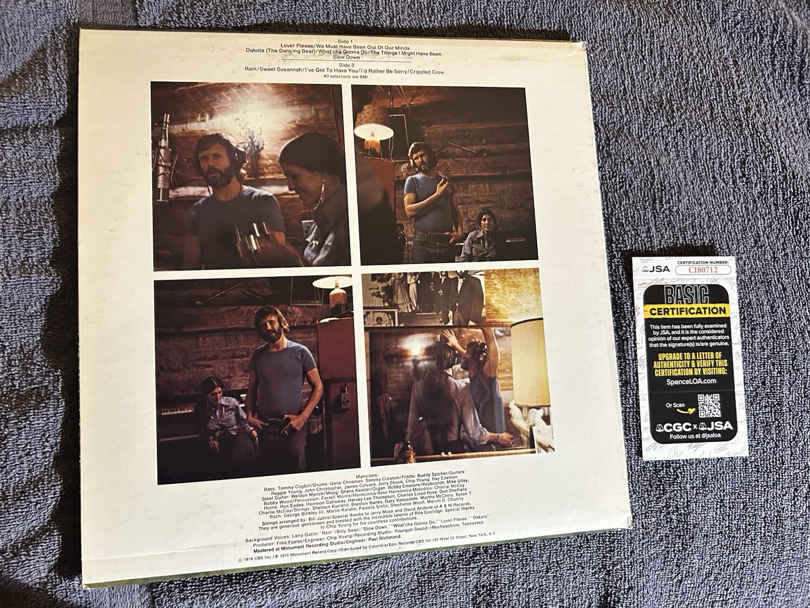 Kris Kristofferson Rita Coolidge Signed Album Cover JSA COA Kris &rita